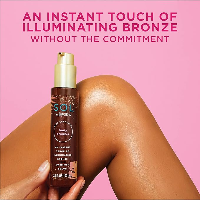 SOL by Jergens Self Tanner Body Bronzer, For All Unique Skin Tones, Sunless Tanning, Wash-off Luminous Body Bronzer, Natural-Looking Self-bronzer and Tan Intensifier for Instant Bronze, 3.4 Ounce