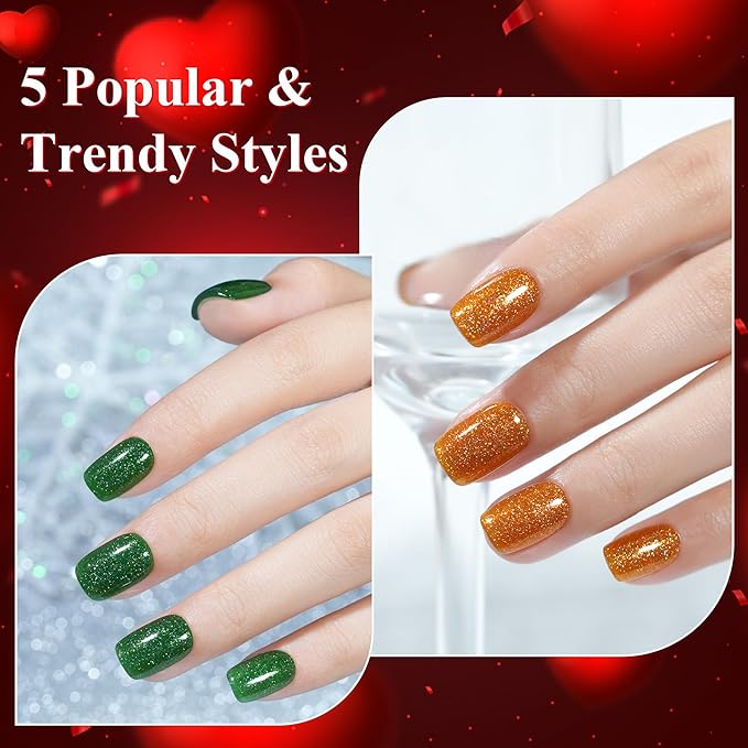 Valentines Press on Nails Short 5 Styles, Jofay Fashion 160Pcs Red Press on Nails, Square Glossy Glitter Fake Nails, Reusable Artificial Acrylic False Nails, Glue on Nails for Women