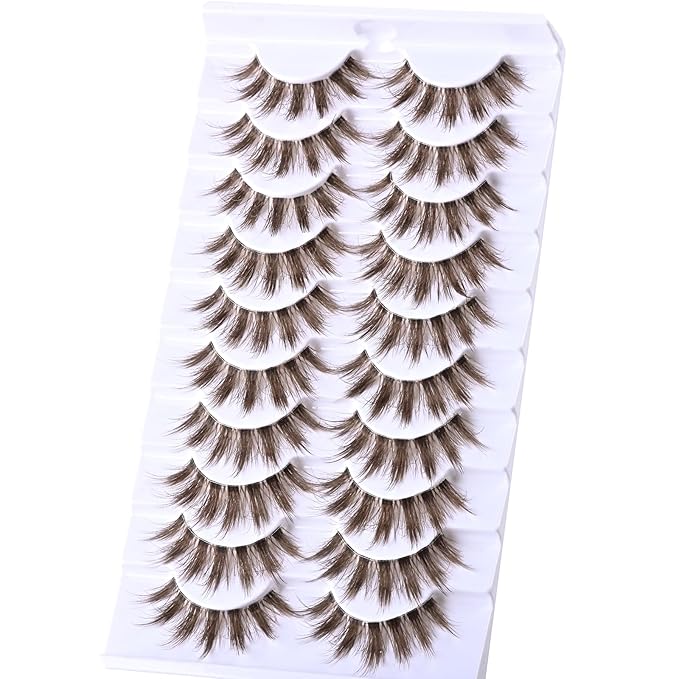 FARRED Brown Lashes False Eyelashes Natural Lashes Short Wispy Mink Eye Lash Fluffy Wispies Eyelash Natural Look 10 Pairs Fake Lashes Pack Volume Lash Strips Pestañas
