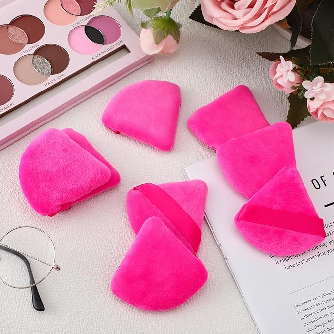 Suclain 48 Pcs Velour Triangle Powder Puff Soft Velour Makeup Puff for Face Powder Makeup Triangle Sponges for Wet and Dry Cosmetic Foundation Loose Mineral Body Tool (Pink)