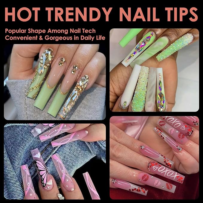 Long Coffin Soft Gel Nail Tips, BORNBYME 240 PCS Pre Buff Full Cover Shaped Nail Extenison Tips Half Matte Gel Tips