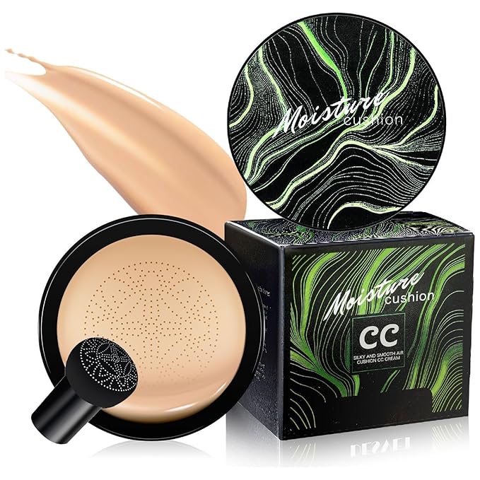 Mushroom Head Air Cushion CC Cream - BB Cream Long-Lasting Color Changing Foundation, Full Coverage Concealer for Older Women, Moisturizing & Brightening Foundation for Mature Skin Makeup (Buff Beige)