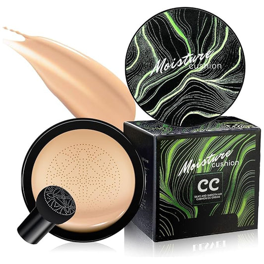 Mushroom Head Air Cushion CC Cream - BB Cream Long-Lasting Color Changing Foundation, Full Coverage Concealer for Older Women, Moisturizing & Brightening Foundation for Mature Skin Makeup (Buff Beige)