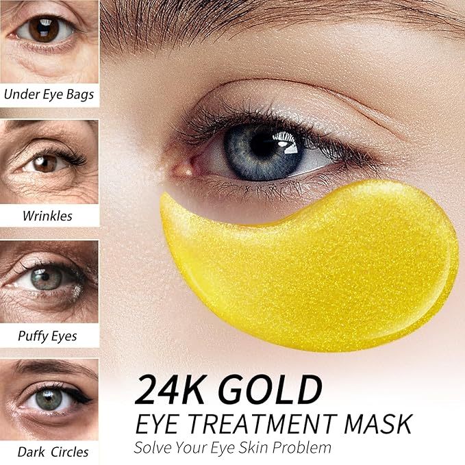 24k Gold Under Eye Patches - 60 Pcs Eye Mask Pure Gold Anti-Aging Collagen Hyaluronic Acid Under Eye Mask for Dark Circles, Puffiness & Wrinkles Refresh Your Skin