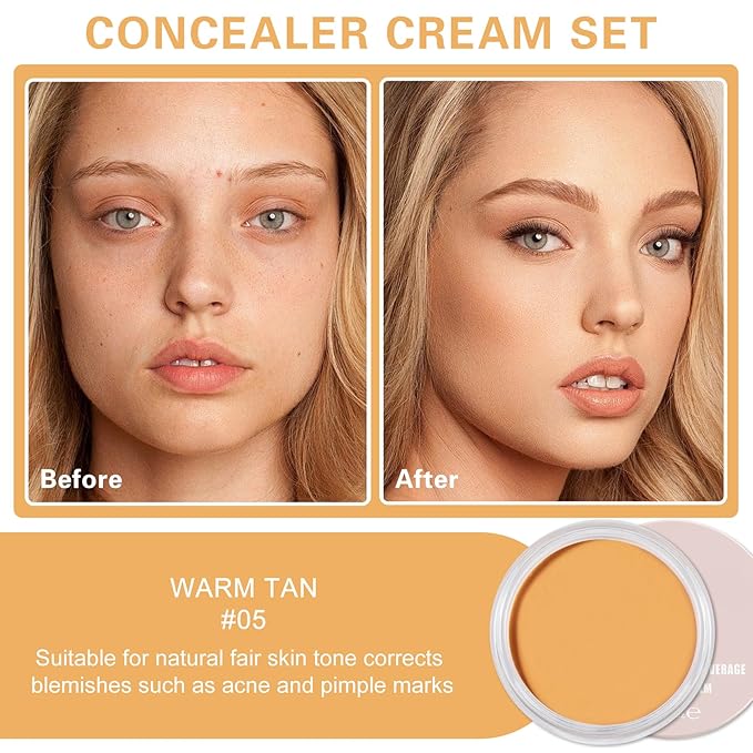Under Eye Concealer for Dark Circles,Pro Full Coverage Concealer Makeup,Long-lasting Color Corrector for Dark Circles,Waterproof Under Eye Brightener,Corrector de Ojeras (05 WARM TAN)