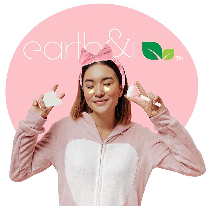 Earth & I Fuzzy headband White Jade Roller & Face Guasha Set 3pc, At Home Spa Essentials, Women Self Care, Face Tool for Lymphatic Drainage, Gua Sha Roller, Gusha, Spa Accessories for Women