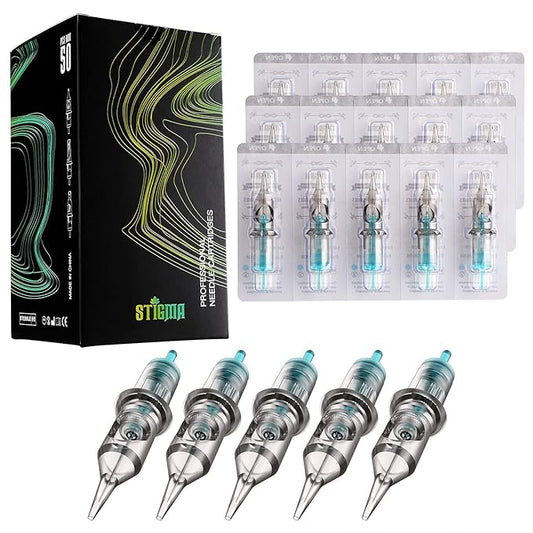 STIGMA Aquamarine Knight Bugpin Tattoo Cartridges Assorted 50pcs of Round Liner #10 0.3mm RL(1003RL 1005RL 1007RL 1009RL 1011RL) Disposable Tattoo Cartridge Needles EN02B-50KIT-R