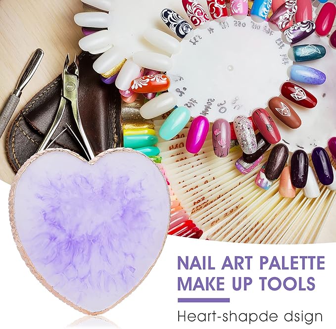 Sibba Resin Nail Art Palette Nail Mixing Palette Polish Color Mixing Plate Golden Edge Nail Holder Display Board Heart Shape Cosmetic Mixing Tools (Purple)