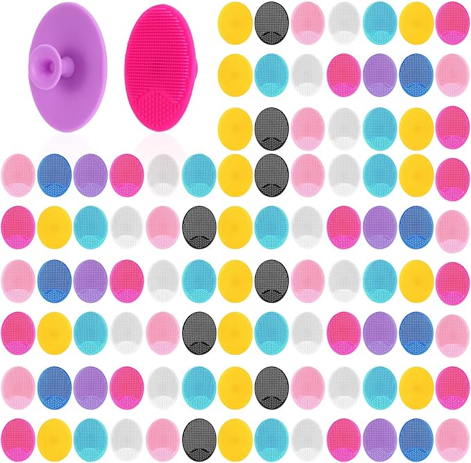 100 Pack Facial Cleansing Brush Face Scrubber Face Exfoliator Exfoliating Brush Soft Silicone Scrubber Handheld Wash Scrub Pad Tool for Deep Cleaning Pore Blackhead Delicate Dry Skin Care Women