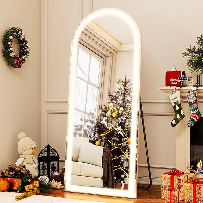 26x68 inch Full Length Mirror with Lights, LED Lighted Floor Standing, Hanging Full Length with Stand, Full Body Dressing Mirror with Dimmable 3 Color LED