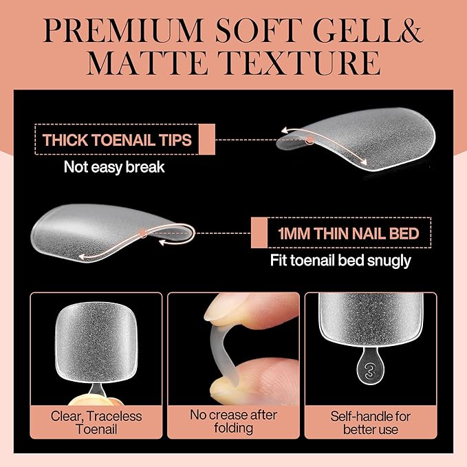 Short Toe Nail Tips Square Full Matte False Toenails Press On Nails 360pcs Smoothly Curved Toe Nail Tips for Efficient Extension Toe Acrylic Nails, 12 Sizes Artificial Toenails, Luckyfairy