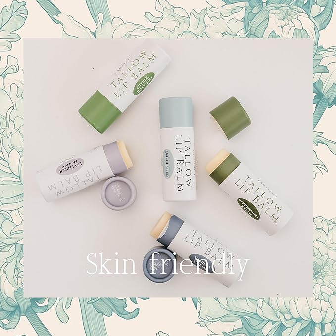 Organic Tallow Lip Balm (Citrus Bouquet) from 100% Grass Fed Cows. Super hydrating with Tallow, Olive Oil, Honey, and Beeswax. Sustainable Cardboard Tubes & Hand Filled. Jumbo Size 0.5 oz.