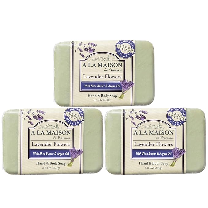 A LA MAISON Lavender Flower Bar Soap - Triple French Milled Natural Moisturizing Hand Soap Bar (3 Bars of Soap, 8.8 oz)