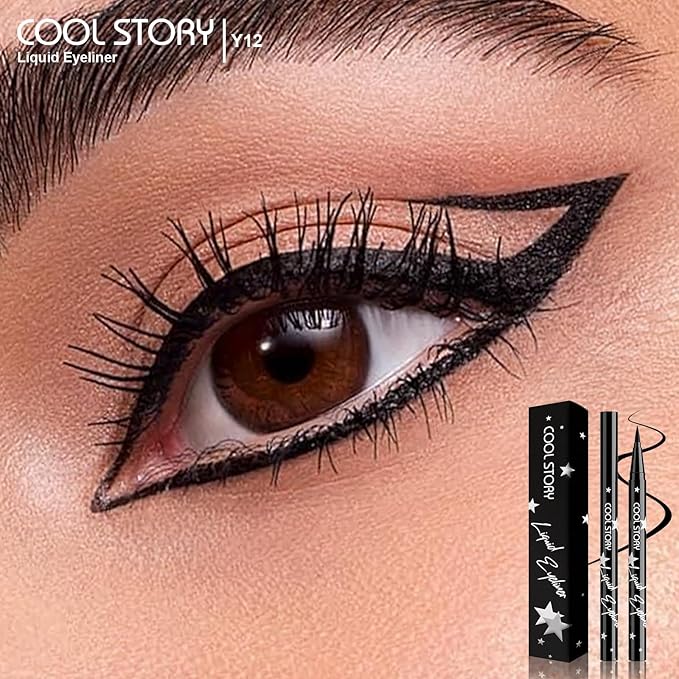 COOL STORY Liquid Eyeliner Waterproof Smudge Proof Eye Liner, 24H Long-Lasting, 0.6ml/0.02 fl.oz Black