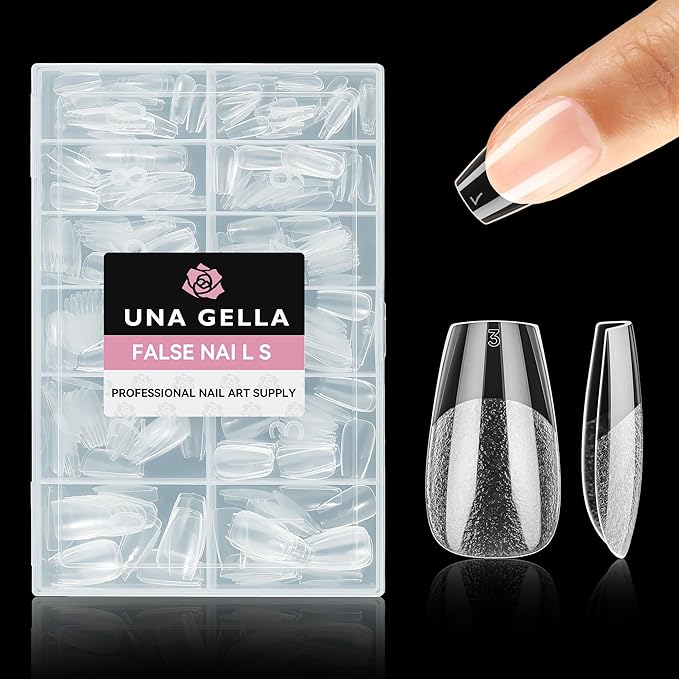 UNA GELLA Short Coffin Nail Tips, 312pcs Short Coffin Gel Nails Tips Pre-shape Half Matte Fake Nails 12 Sizes Full Cover Press on Nails for Acrylic Nail Extension DIY Salon at Home