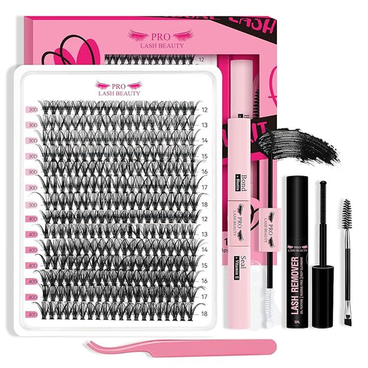 Lash Clusters Kit 280 Pcs Eyelash Clusters Lash Bond and Seal Lash Remover Lash Applicator Individual Lashes Kit Eyelash Brush Easy to Apply at Home(30D+40D-12-18mix Kit)