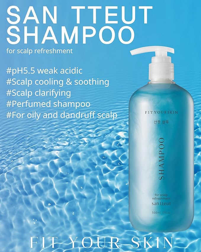SAN TTEUT Scalp Refreshment Hair Shampoo - pH 5.5 Keratin & Protein Perfumed Shampoo for Hair Loss Relief, Cooling, Exfoliating - Mint & White Musk Scent - Paraben Free - 17 fl.oz.