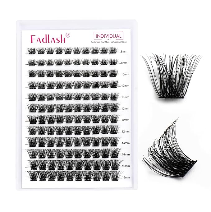 Lash Clusters DIY Eyelash Extensions 144 Clusters Lashes D Curl 0.07 Natural Individual Lash Extensions Mixed Tray False Eyelashes Soft & Strong Thin Band DIY at Home (F32-0.07D, 8-16mm)