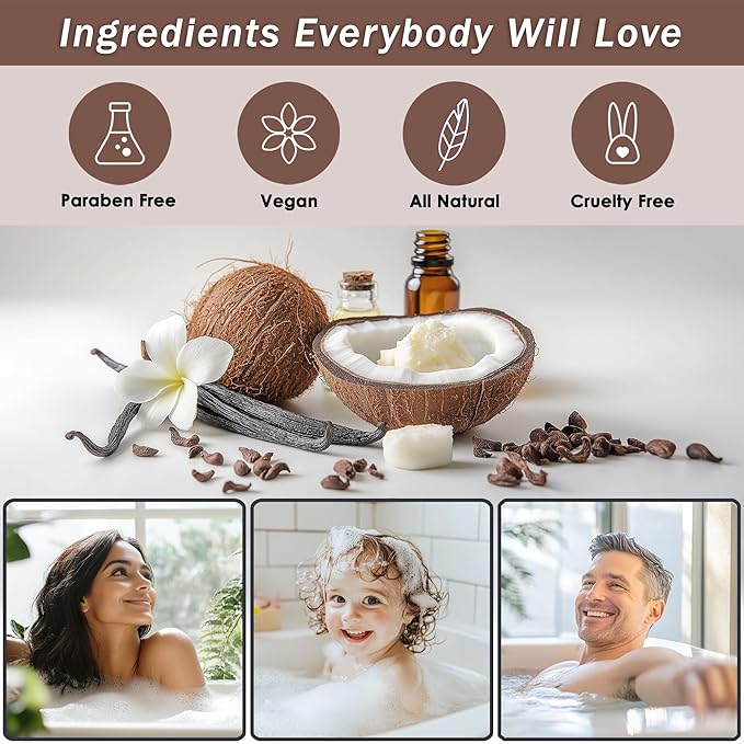 Bath Spa Gift Sets - Luxury Basket With Coconut & Vanilla - Spa Kit Includes Wash, Bubble Bath, Lotion, Bath Salts, Body Scrub, Shower Puff, Bathbombs, Soap in Wooden Basket