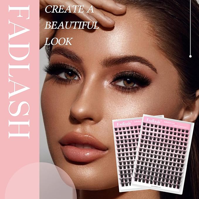 FADLASH Lash Clusters Natural Eyelash Clusters DIY D Curl Cluster Eyelash Extensions with Soft Thin Band Reusable Individual Lashes for Self Use (R07, 10-16mm)