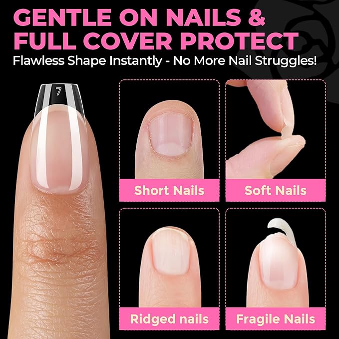 UNA GELLA Short Coffin Nails Tips, 504pcs No c Curve short Coffin Gel Press On Nails Pre Etched For Women Acrylic Nail Extension Full Cover Home Salon 12 Sizes