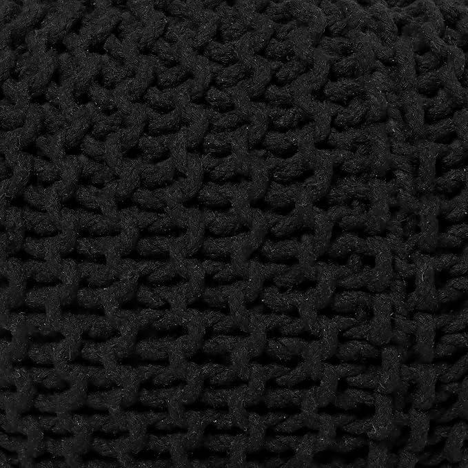 REDEARTH Round Pouf Foot Stool Ottoman - Hand Knitted Bean Bag - Cord Boho Pouffe - Cable Poof Footrest for Living Room - Nursery - Bedroom - Patio - 100% Cotton - Home Decor (19.5"x19.5"x14") - Black