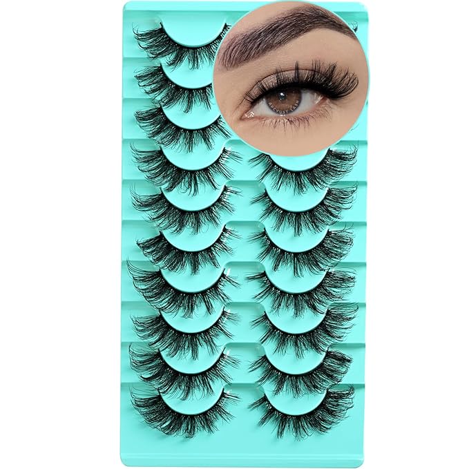 Cat Eye Lashes Natural Fox Eyelash Wispy Russian Strip Eyelashes 10 Pairs D Curl Fake Fairy Lash Strips Fluffy Spiky Cateye Lashes Wispies False Eyelash Foxy Look (Fox Eyelashes | 8-16mm)