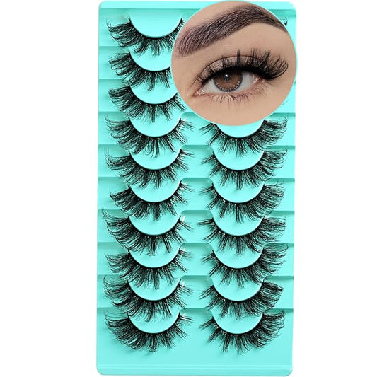 Cat Eye Lashes Natural Fox Eyelash Wispy Russian Strip Eyelashes 10 Pairs D Curl Fake Fairy Lash Strips Fluffy Spiky Cateye Lashes Wispies False Eyelash Foxy Look (Fox Eyelashes | 8-16mm)