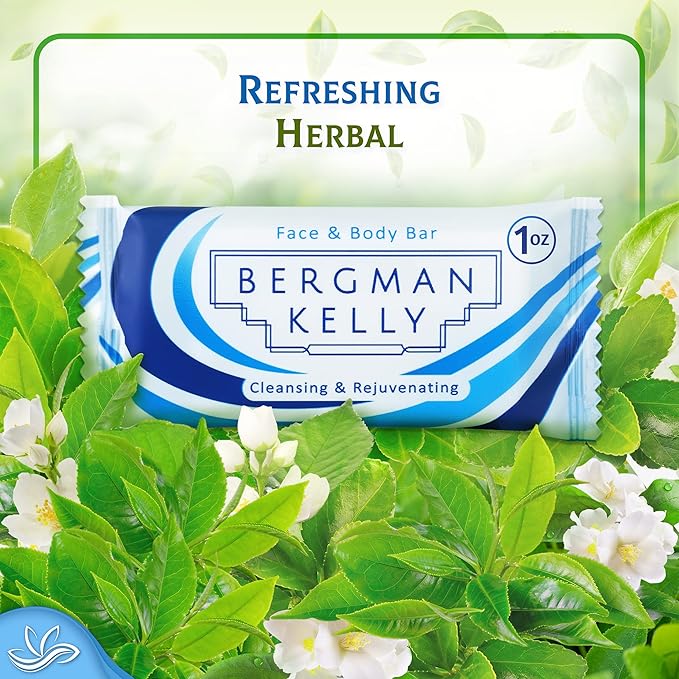 BERGMAN KELLY Hotel Toiletries Bundle (White Tea, 1 oz each, 200 Pieces) 4-Piece Set: 50 Rectangular Bar Soap, 50 Shampoo, 50 Conditioner & 50 Body Lotion - Bulk Mini Guest Amenities