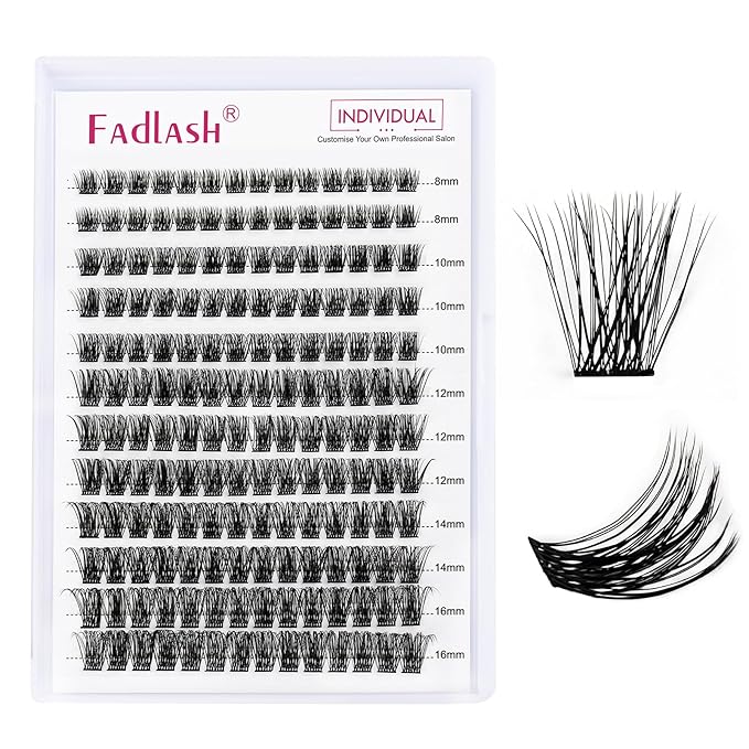 Lash Clusters DIY Eyelash Extensions 168 Clusters Lashes D Curl 0.07 Natural Individual Lash Extensions Mixed Tray False Eyelashes Soft & Strong Thin Band DIY at Home (F34-0.07D, 8-16mm)