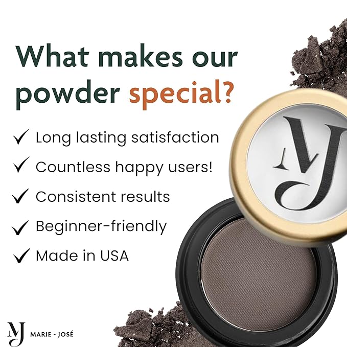 Dark Brown Eyebrow Powder – Long-Lasting, Waterproof, Smudge-Proof Brow Powder for Natural, Defined Brows – Vegan & Cruelty-Free Eyebrow Makeup by Marie-José - Made in USA