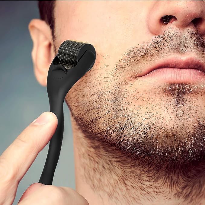 Beard Derma Roller Scalp Hair Care – Microneedle dermaroller for Beard & Facial Hair, Rodillo para Minoxidil, Supports Thicker-Looking Beard, Patchy Beard Filler for Men