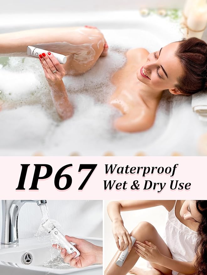 Bikini Trimmer and Shaver Kit for Women - 2-in-1 Wet/Dry Electric Body Hair Trimmer Facial Hair Removal Cordless Waterproof Bikini Shaver Razor for Face Lip Chin Pubic Underarm Legs (White)