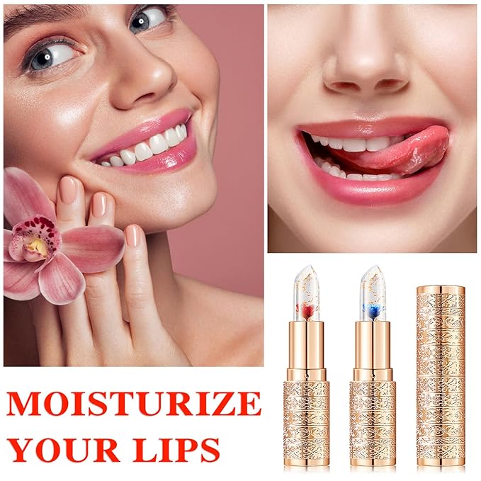 2 Pcs Temperature Color Change Lipstick,Long Lasting Nourishing Moisturizing Lipgloss,Magic Temperature Color Changing Lipstick,Lip Gloss,Waterproof Matte Lip Balm Makeup AB007