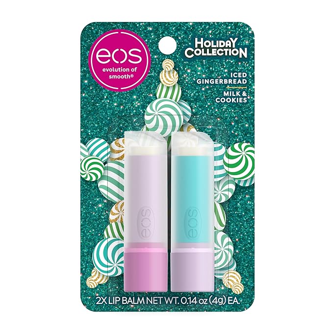 eos Holiday Lip Balm- Iced Gingerbread, Milk & Cookies, Limited-Edition Lip Care, Stocking Stuffers, Holiday Gift Ideas, 0.14 oz, 2-Pack