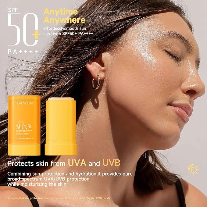 Sunscreen Stick for Face SPF50+ PA++++, No White Cast & Non-Sticky Sunblock for Body, All Skin Types Water-Resistant 0.56oz, No Eye Irritation, Outdoor & Daily Use