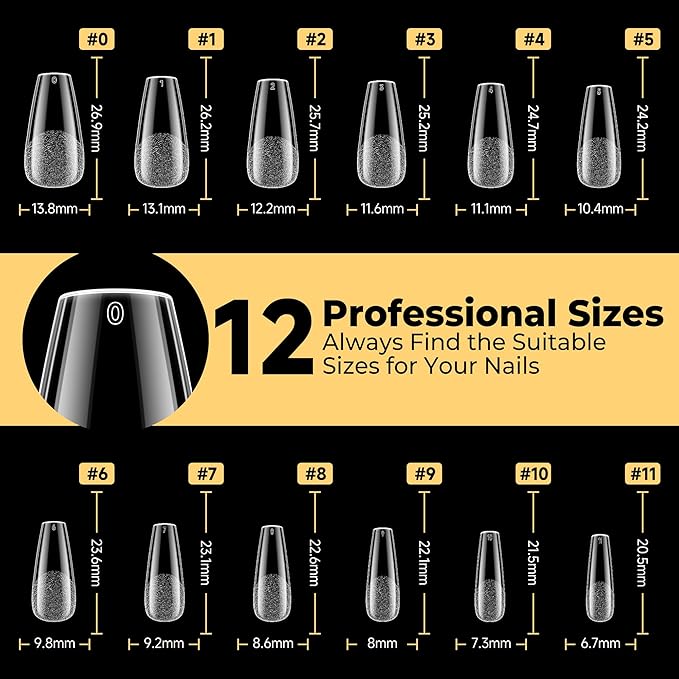 UNA GELLA Medium Coffin Nails Tips 600Pcs, Gel Nail Tips Coffin Pre Etched Press On Nails Fake Soft Gel Nail Tips For Nail Extension Ombre Stlye Art Home DIY Salon 12 Sizes