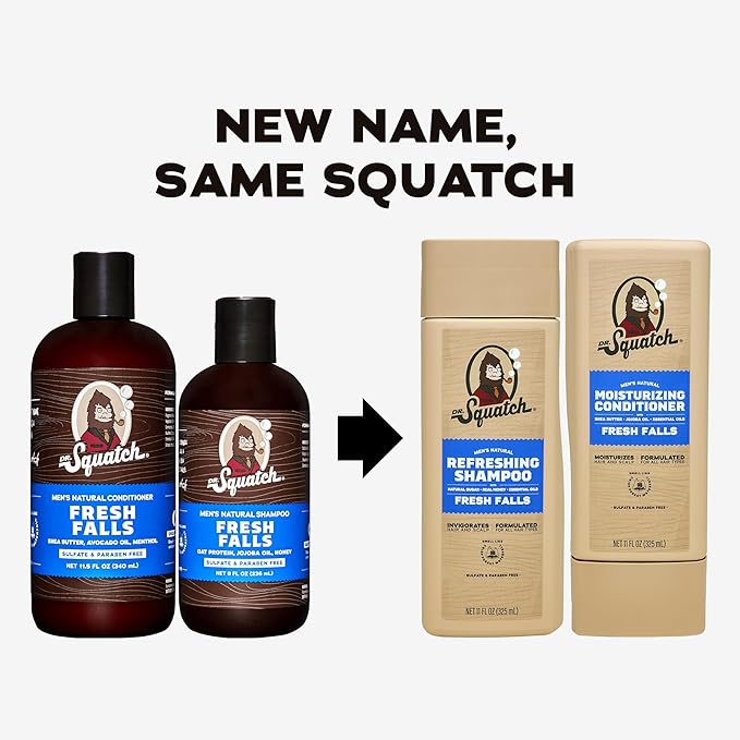 Dr. Squatch Natural Hair Bundle for Men - Healthy, Full Looking Hair - Fresh Falls Shampoo (11 fl oz), Fresh Falls Conditioner (11 fl oz)
