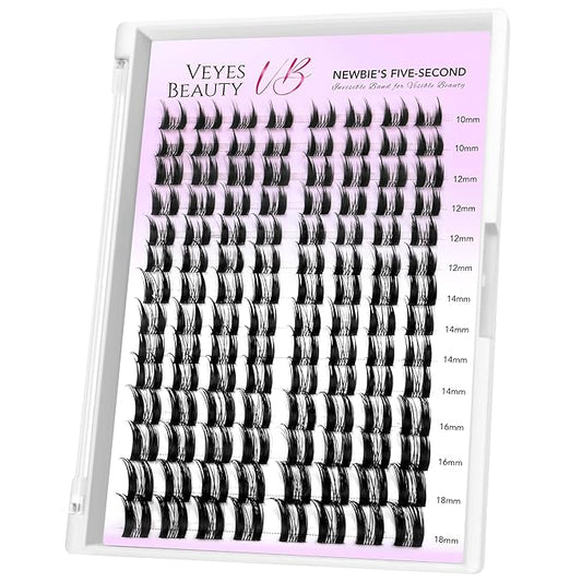 VEYESBEAUTY Lash Clusters Eyelash Extensions Thin & Invisible Band DIY Individual False Eyelashes Newbie's Five-Second Series Lash Tray for Self-application, Star Spike Lashes 10-18mm Mixed Length