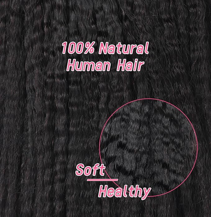 Essent Seamless Kinky Straight Clip in Hair Extensions Real Human Hair 22 Inch 7Pcs 130g Kinky Clip Ins Full Head Brazilian Remy Hair Extensions for Women Natural Black Double Weft Clip In