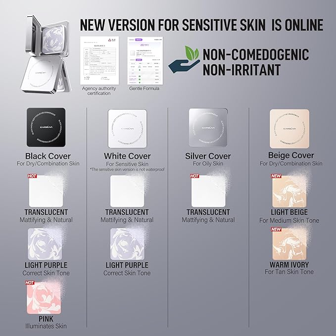 CARSLAN 2.0 Black Magnet Soft Focus Powder, Waterproof Translucent Pressed Setting Powder, 24H Longlasting Talc-Free Face Powder, Oil Control Compact Makeup,03 Translucent For Sensitive Skin, 0.28Oz