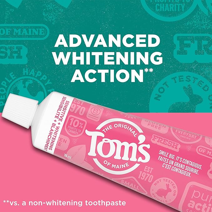 Tom's of Maine Sensitive + Whitening Fluoride Free Toothpaste,Soothing Mint 4.0 oz 3-Pack
