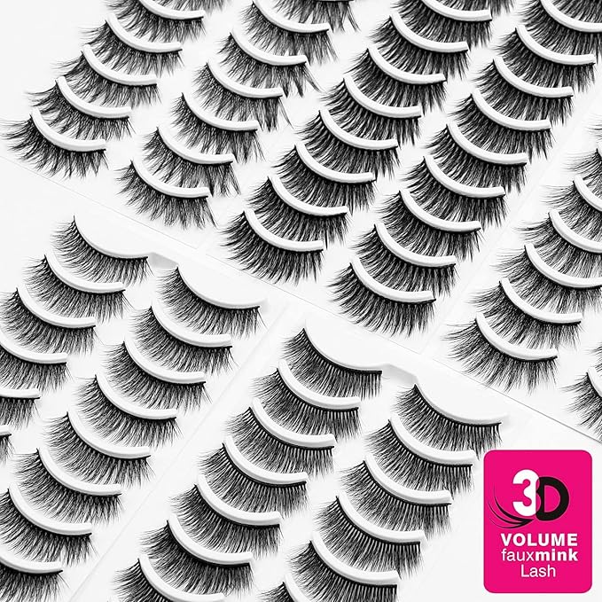 Eliace False Eyelashes Natural look Cat Eye Lashes Wispy Strips 3D Mink Lashes Fulffy,NEW 50 Pairs 5 Styles Fake Eyelashes,Faux Volume Curly Full,Thin Lash Band Soft Comfortable Lightweight Lash Pack