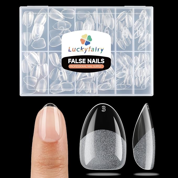 Extra Short Almond Nail Tips, 240pcs Soft Gel Pre-Shaped Acrylic Fake Nails, Half Matte Full Cover Clear Gelly Press on Flase Nail Tips for Extension Nail Manicure Home DIY 12 Sizes