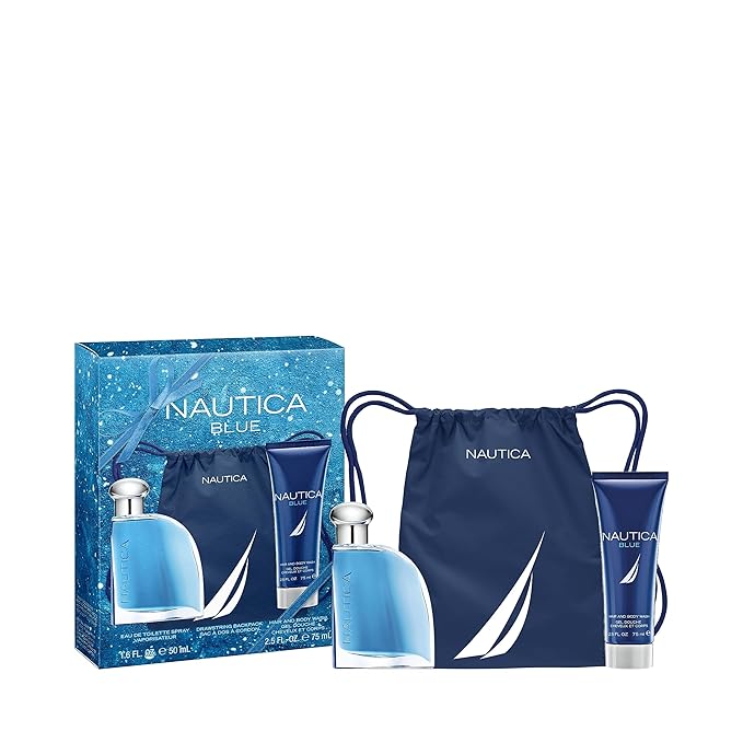 Nautica Blue Men's 3 pc. Eau de Toilette, Body Wash and Toiletry Bag Holiday Gift Se