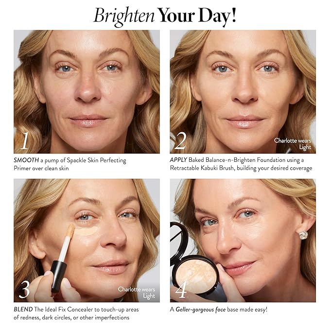 LAURA GELLER NEW YORK Award-Winning Baked Balance-n-Brighten Color Correcting Powder Foundation - Light - Buildable Light to Medium Coverage - Demi-Matte Natural Finish