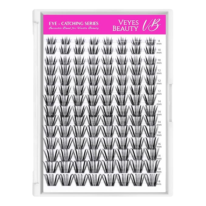 VEYESBEAUTY Lash Clusters Individual Eyelash Extensions Thin & Invisible Band DIY False Eyelashes for Self-application Newbie's Five-Second Series Wispy Lash Tray, Crown 8-16mm Mixed Length
