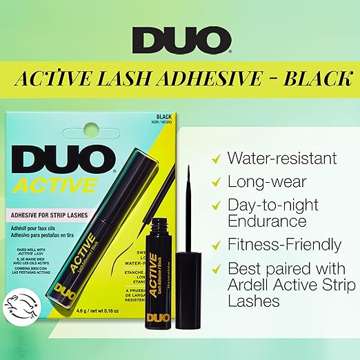 DUO Active Lash Adhesive for Strip Lashes – Water-Resistant, Long-Lasting Black Eyelash Glue, 0.16 oz, 2 Pack