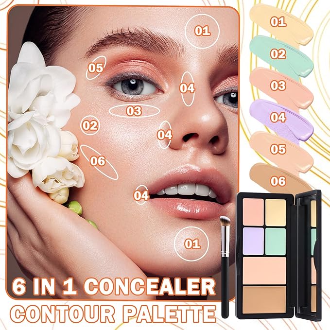 6 Colors Correcting Concealer Palette,Contouring Highlighting Concealer Palette