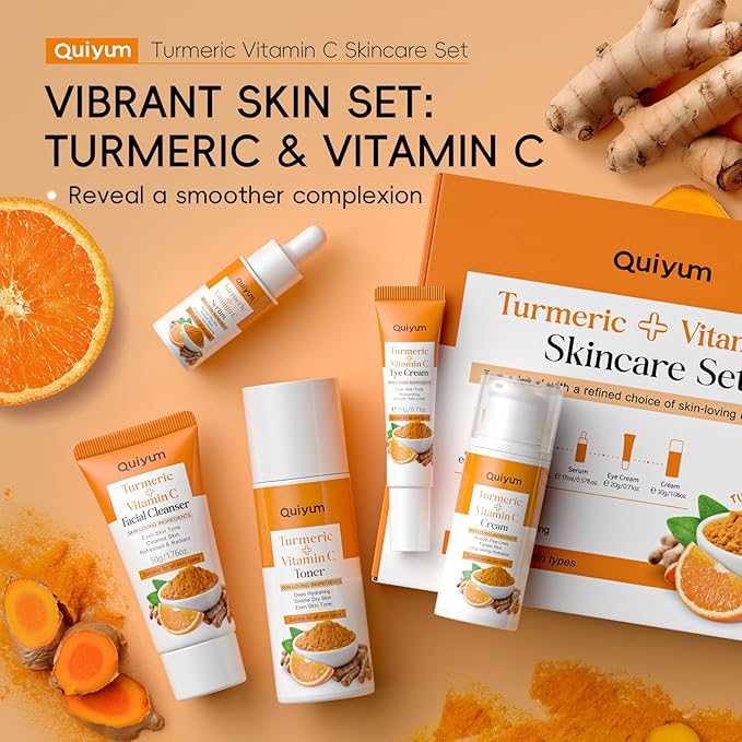 Skin Care Set, Turmeric Vitamin C Skincare Kits 5PCS - Beauty Skin Care for Women, Facial Skin Care Routine Set Kit, Dark Spot Remover for Face, Reduce Acne, for Oily Skin